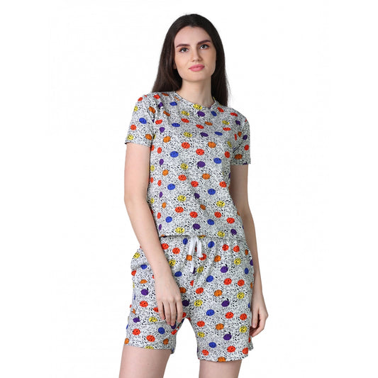 Women'S Cotton Blended Printed Round Neck Half Sleeve Top - Sh