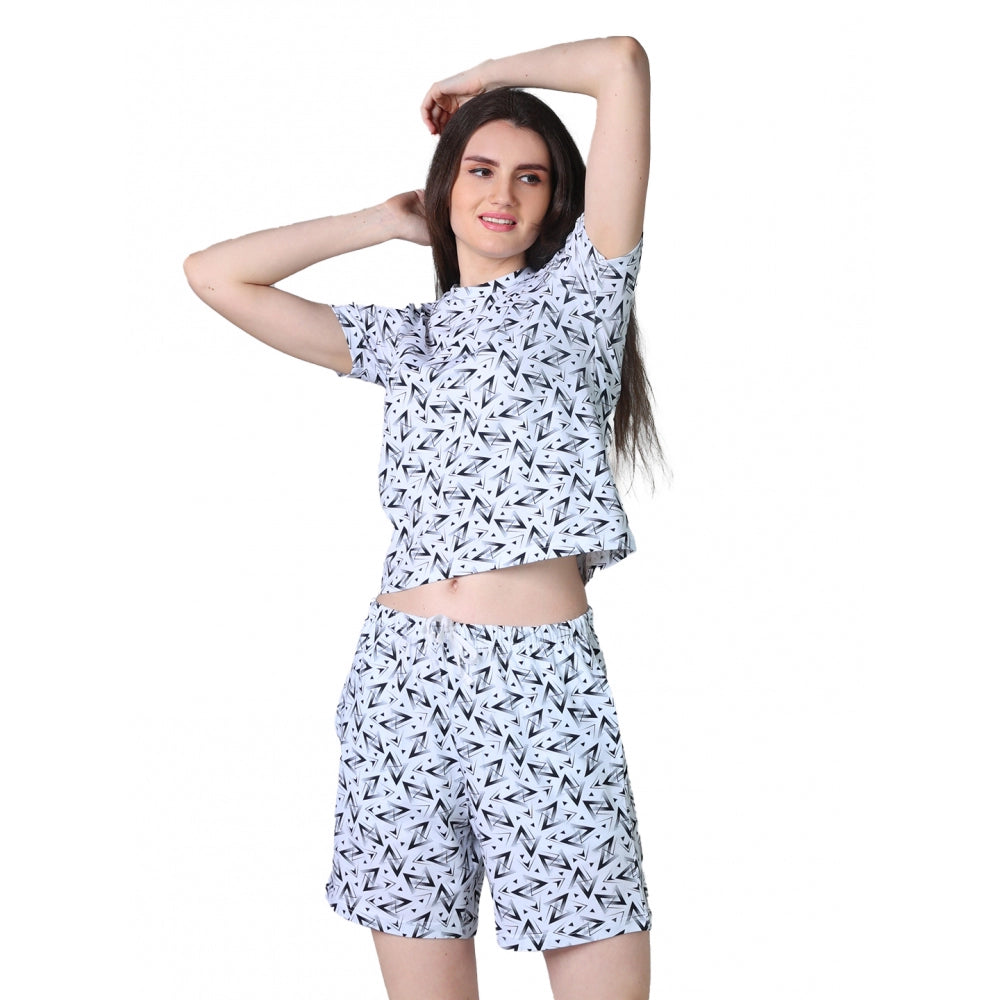 Women'S Cotton Blended Printed Round Neck Half Sleeve Top - Sh