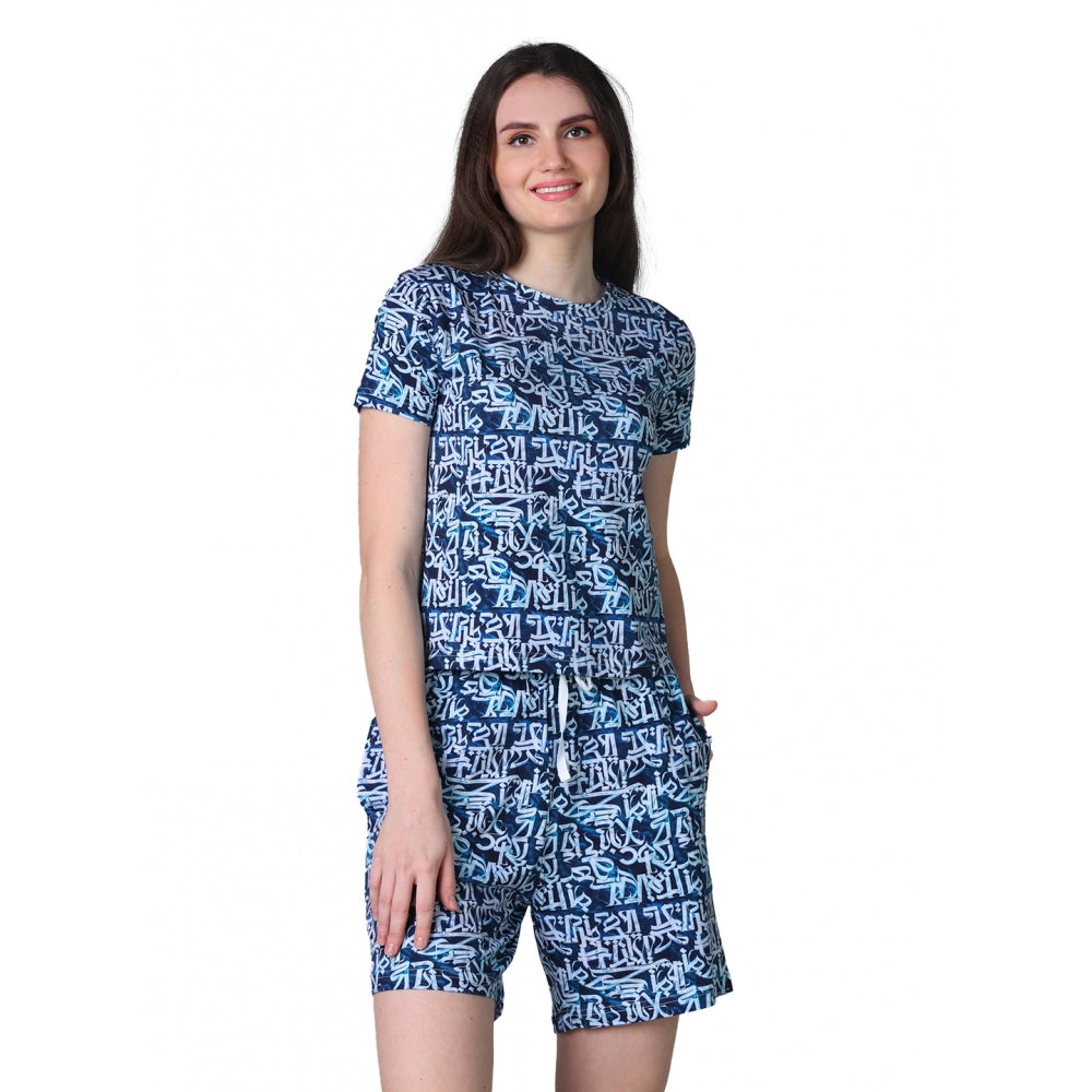Women'S Cotton Blended Printed Round Neck Half Sleeve Top - Sh