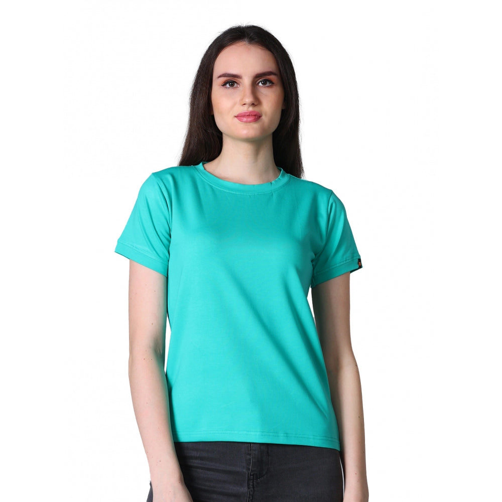 Women'S Cotton Blended Solid Round Neck Half Sleeve T-Shirt (G