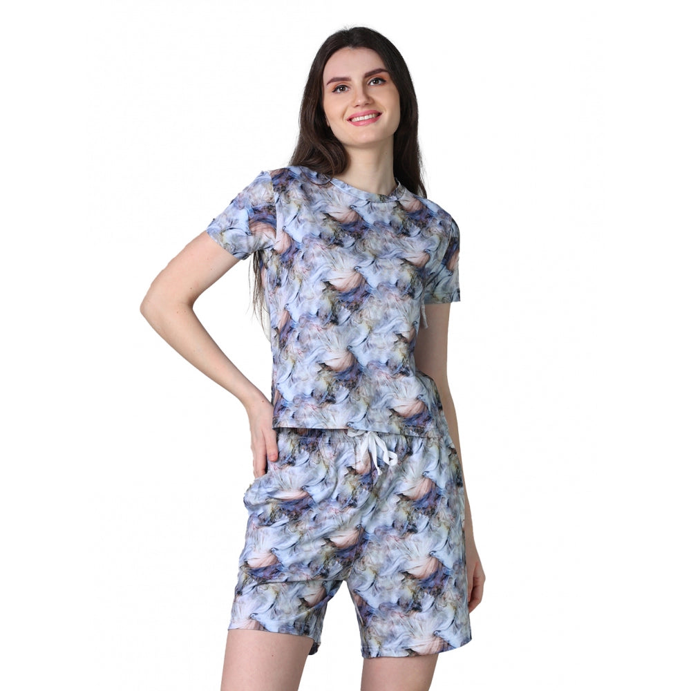 Women'S Cotton Blended Printed Round Neck Half Sleeve Top - Sh