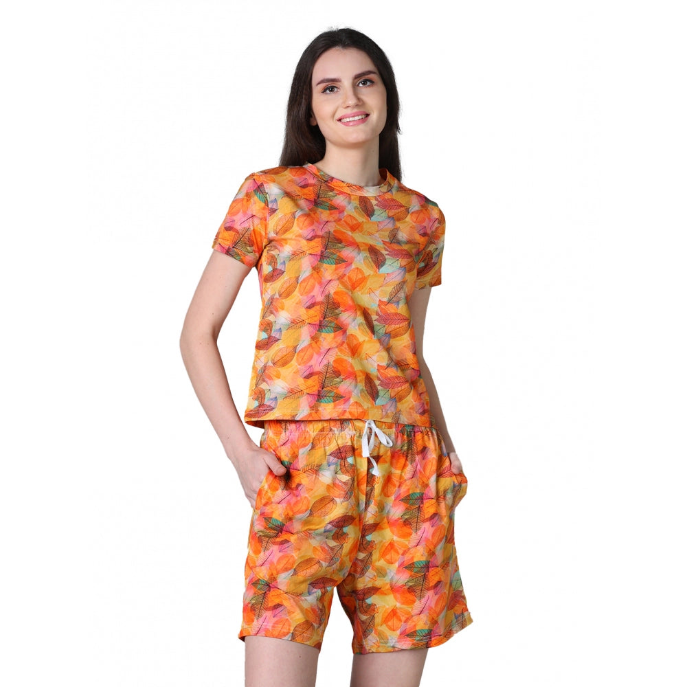 Women'S Cotton Blended Printed Round Neck Half Sleeve Top - Sh