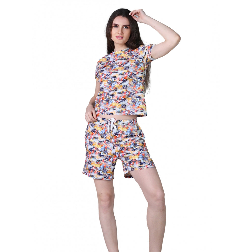Women'S Cotton Blended Printed Round Neck Half Sleeve Top - Sh