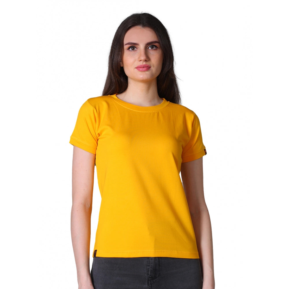 Women'S Cotton Blended Solid Round Neck Half Sleeve T-Shirt (M