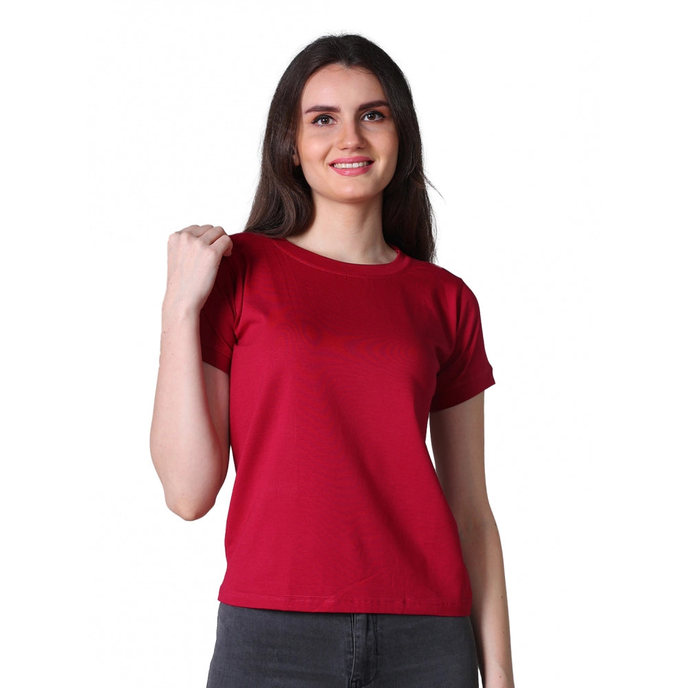 Women'S Cotton Blended Solid Round Neck Half Sleeve T-Shirt (M
