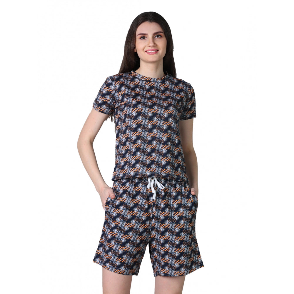 Women'S Cotton Blended Printed Round Neck Half Sleeve Top - Sh