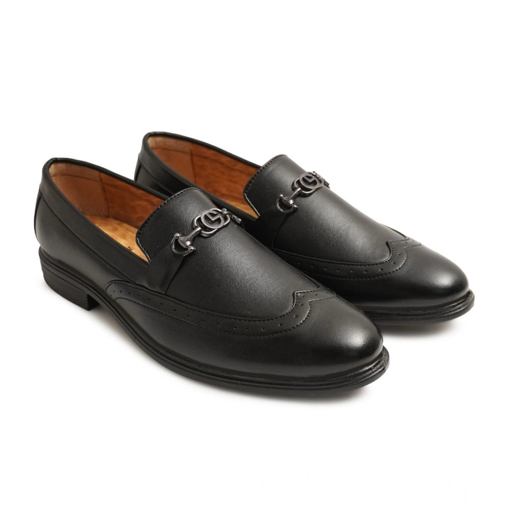 Men'S Casual Faux Leather Solid Slip-On Formal Shoes (Black)
