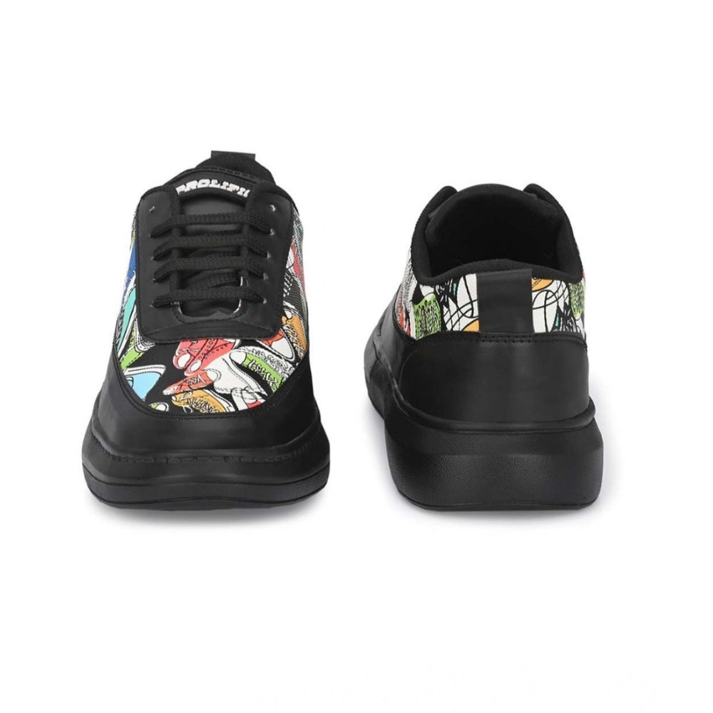 Men'S Casual Synthetic Printed Lace-Up Shoes (Black)
