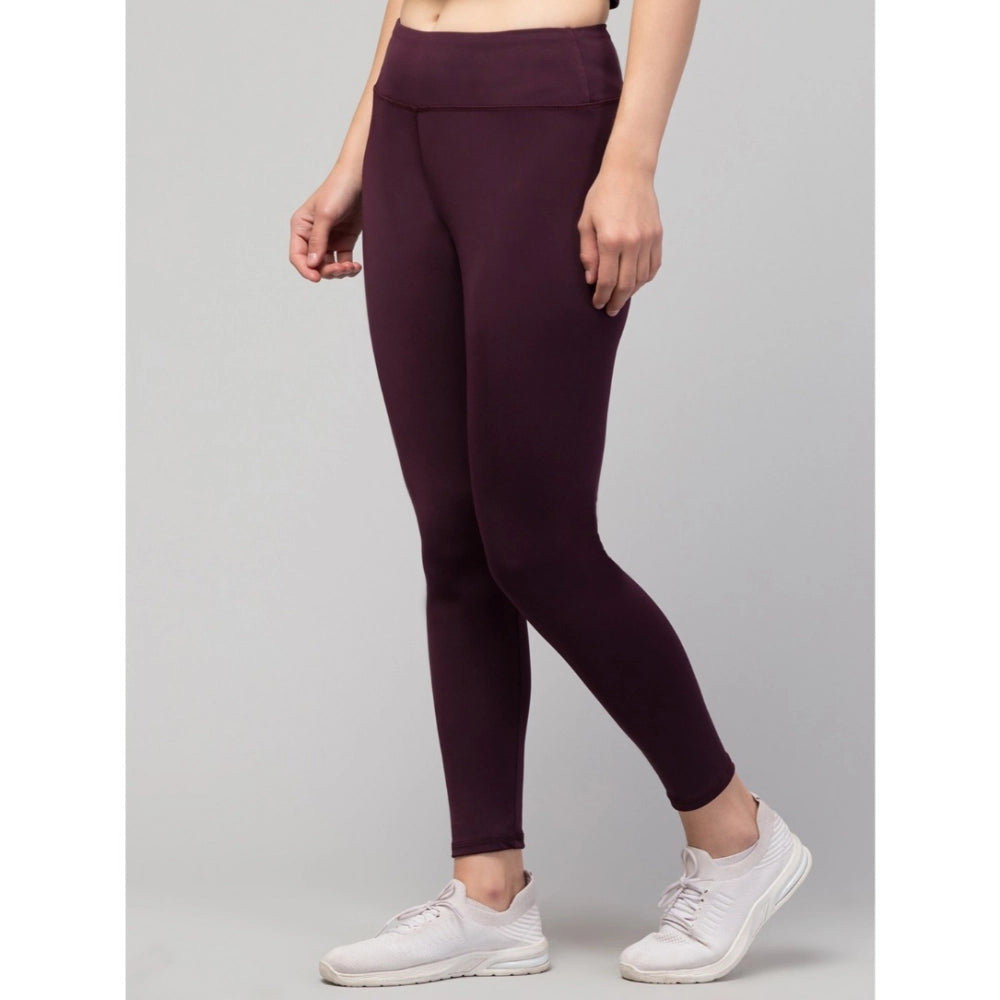 Women'S Polyester Solid Ankle Length High-Rise Tights (Purple)