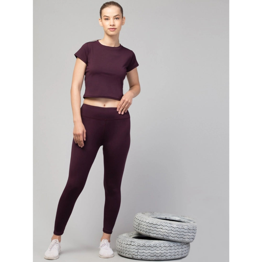 Women'S Polyester Solid Ankle Length High-Rise Tights (Purple)