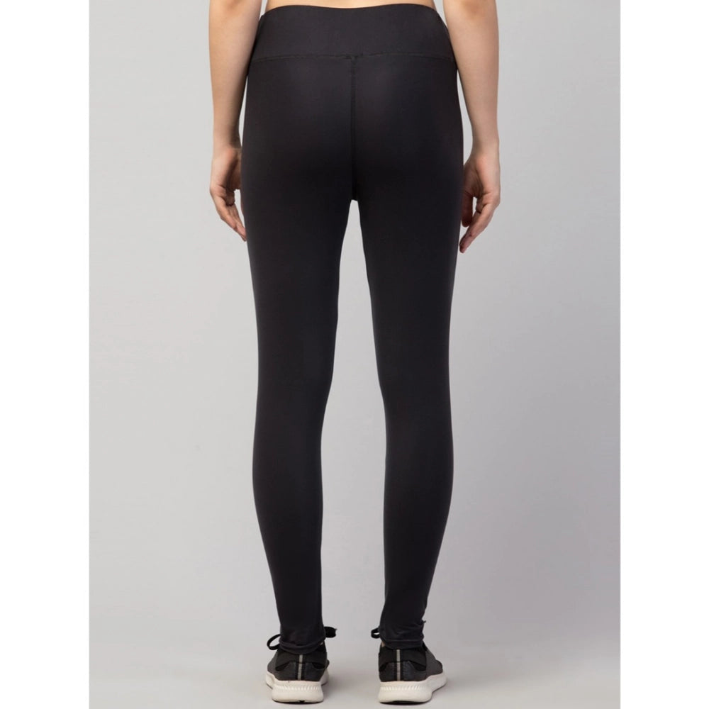Women'S Polyester Solid Ankle Length High-Rise Tights (Black)