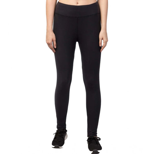 Women'S Polyester Solid Ankle Length High-Rise Tights (Black)