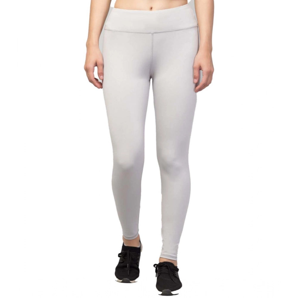 Women'S Polyester Solid Ankle Length High-Rise Tights (Light G
