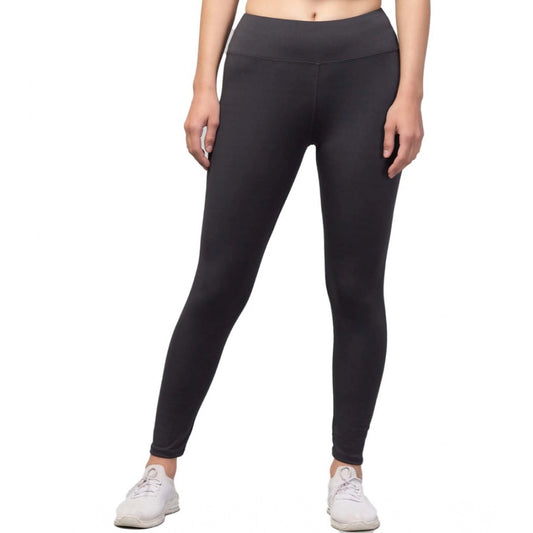 Women'S Polyester Solid Ankle Length High-Rise Tights (Grey)