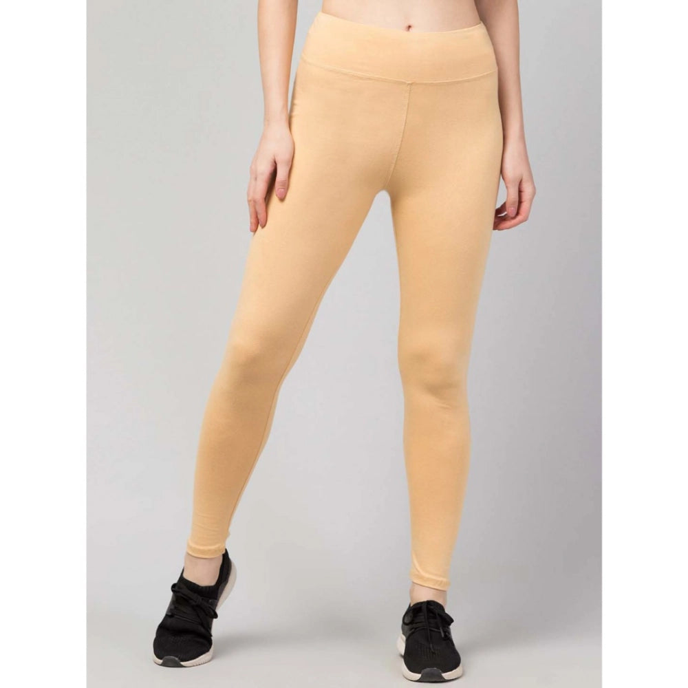 Women'S Polyester Solid Ankle Length High-Rise Tights (Beige)