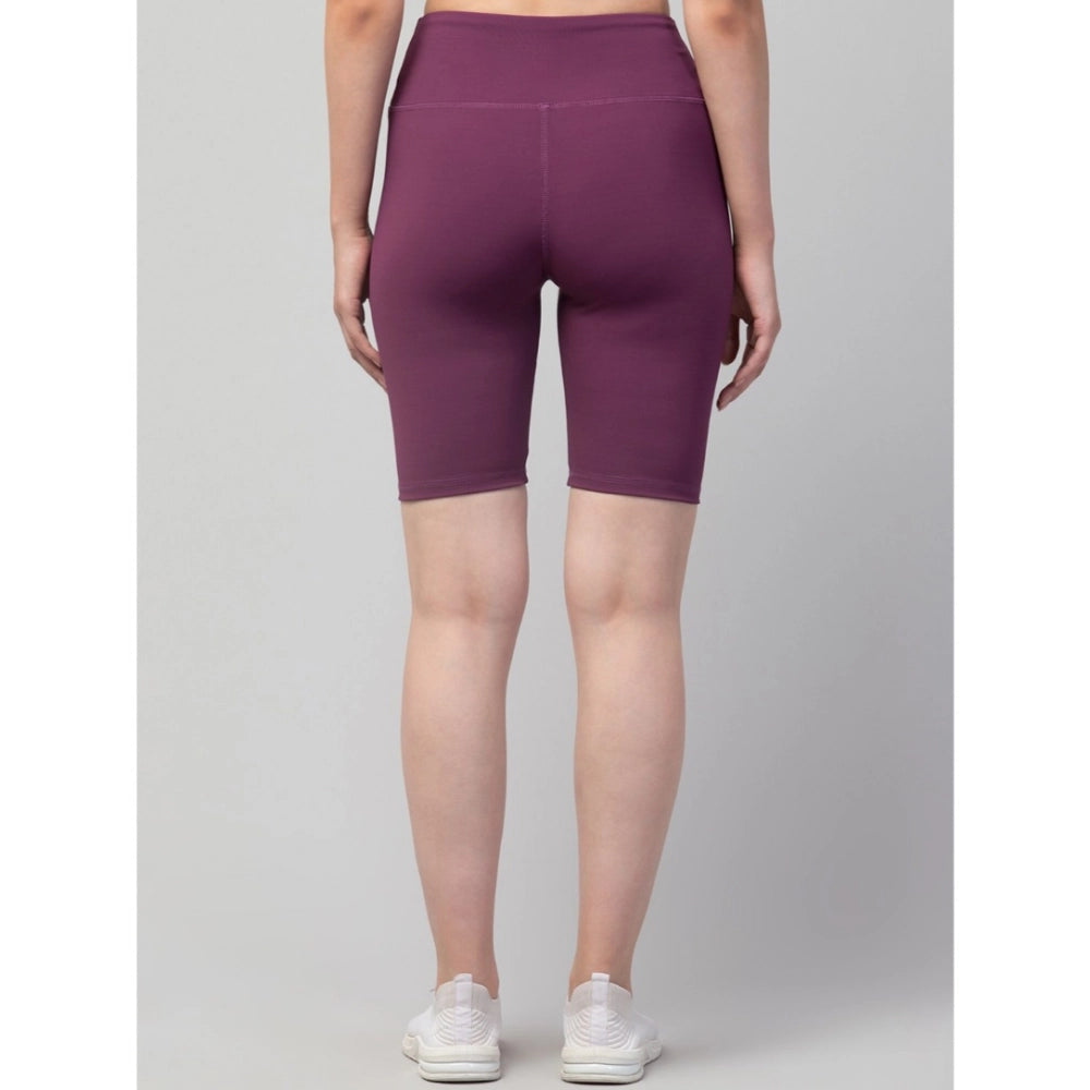 Women'S Polyester Solid Above Knee High-Rise Shorts (Purple)