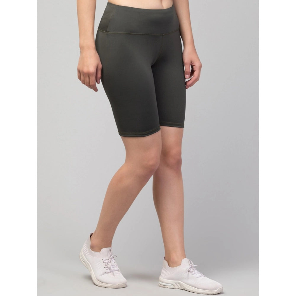 Women'S Polyester Solid Above Knee High-Rise Shorts (Green)