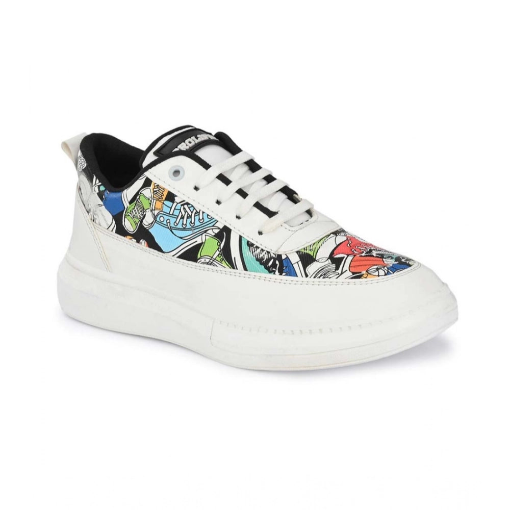 Men'S Casual Synthetic Printed Lace-Up Shoes (White)