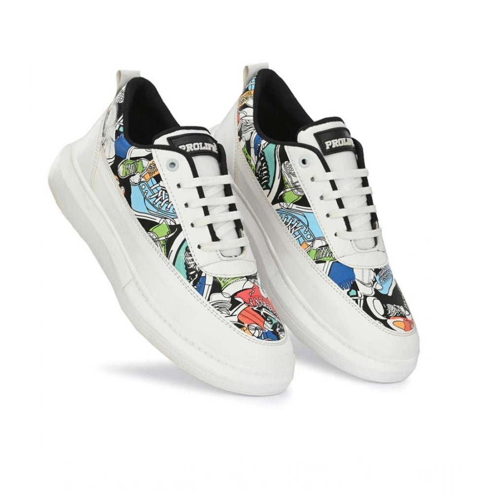 Men'S Casual Synthetic Printed Lace-Up Shoes (White)