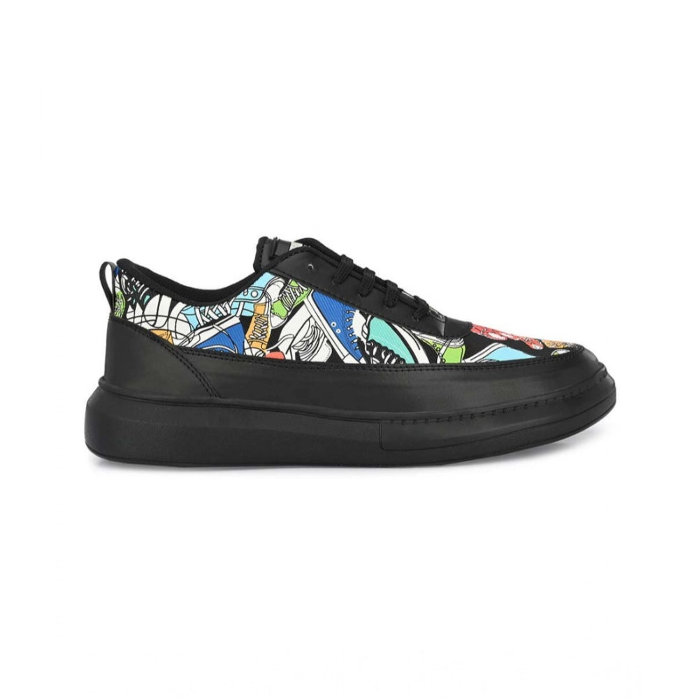 Men'S Casual Synthetic Printed Lace-Up Shoes (Black)