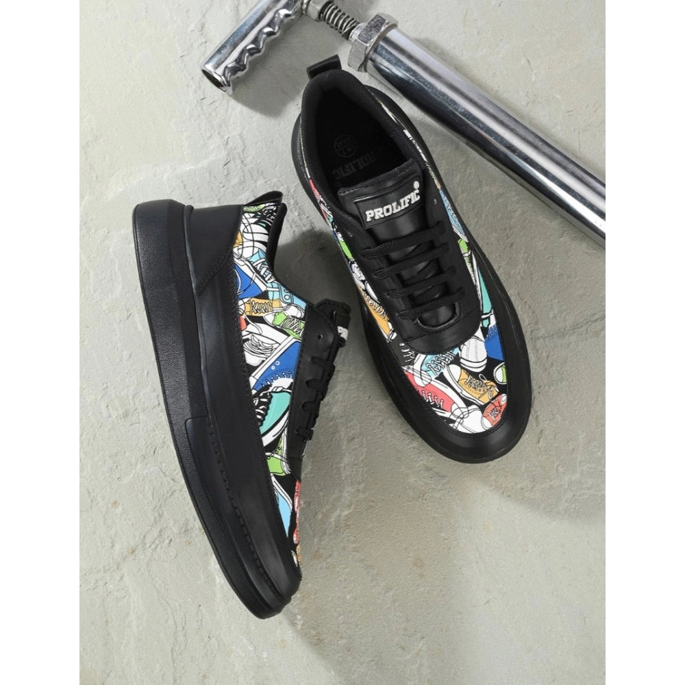 Men'S Casual Synthetic Printed Lace-Up Shoes (Black)