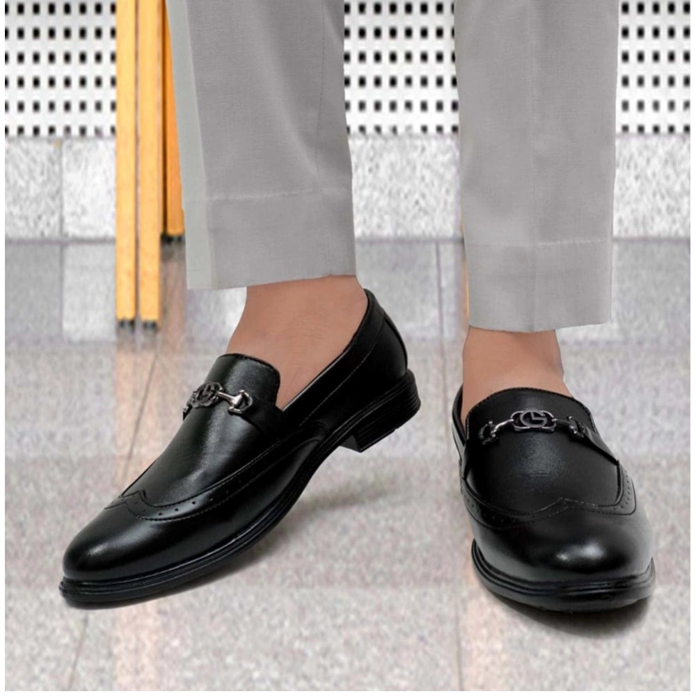 Men'S Casual Faux Leather Solid Slip-On Formal Shoes (Black)
