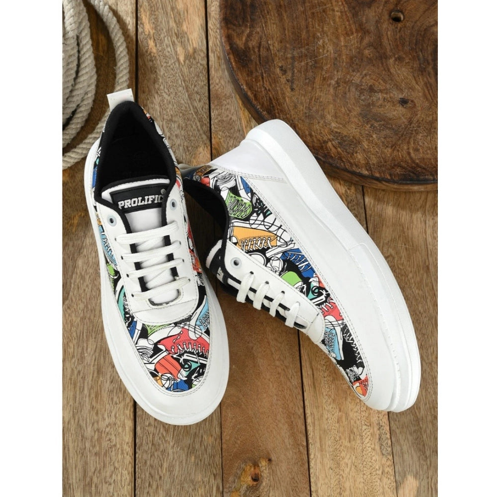 Men'S Casual Synthetic Printed Lace-Up Shoes (White)