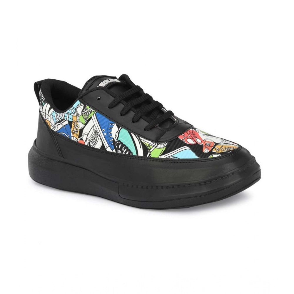 Men'S Casual Synthetic Printed Lace-Up Shoes (Black)