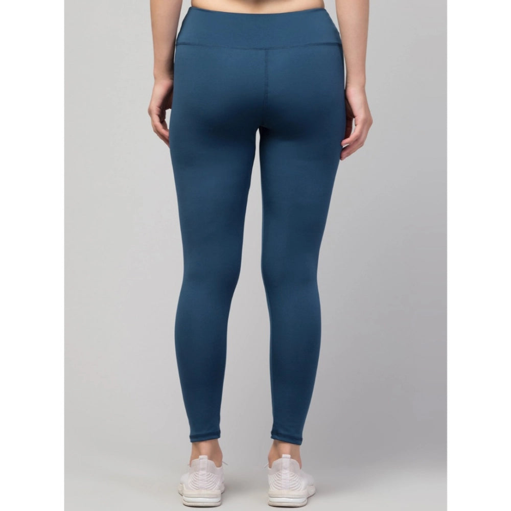 Women'S Polyester Solid Ankle Length High-Rise Tights (Teal)