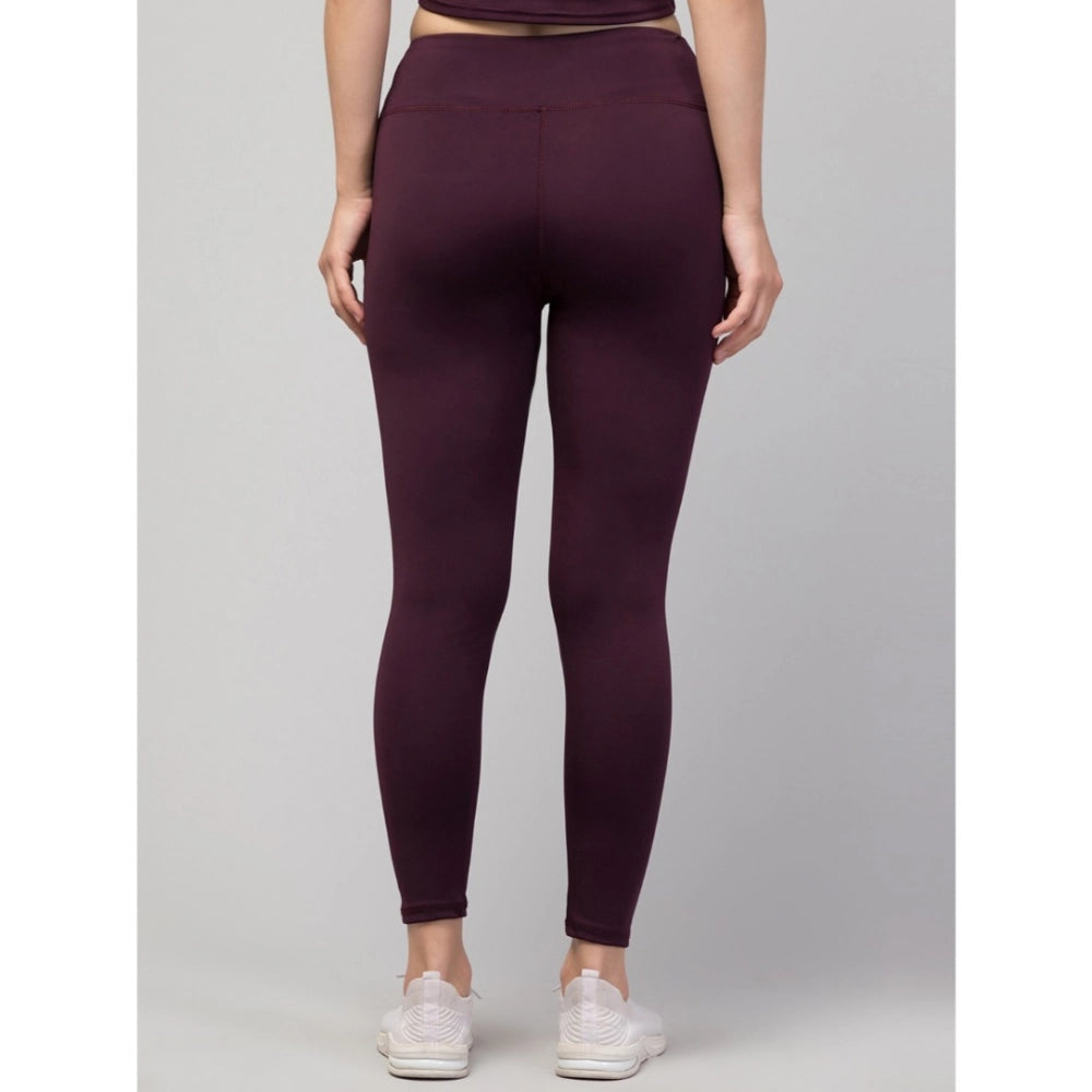 Women'S Polyester Solid Ankle Length High-Rise Tights (Purple)