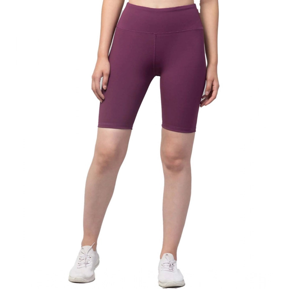 Women'S Polyester Solid Above Knee High-Rise Shorts (Purple)