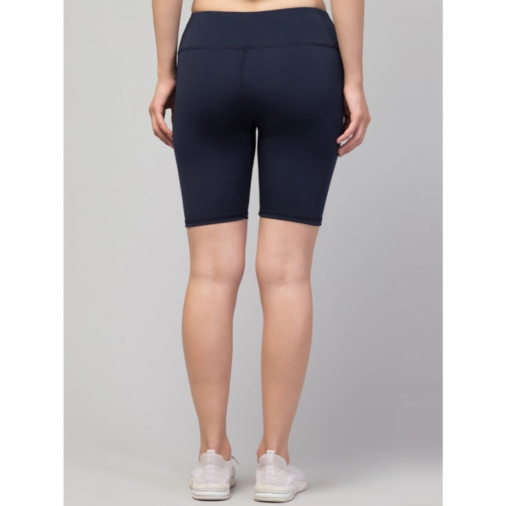 Women'S Polyester Solid Above Knee High-Rise Shorts (Navy)