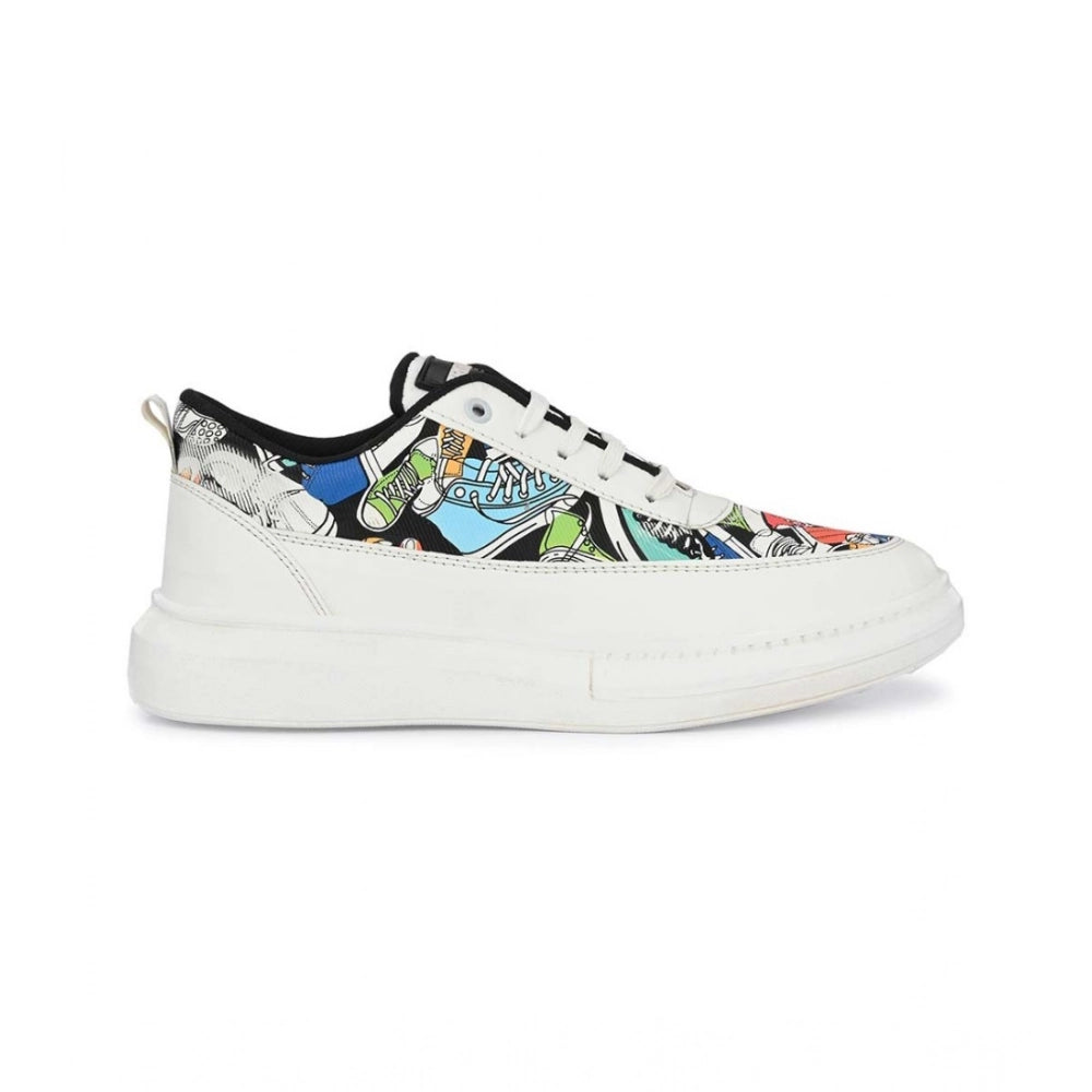 Men'S Casual Synthetic Printed Lace-Up Shoes (White)