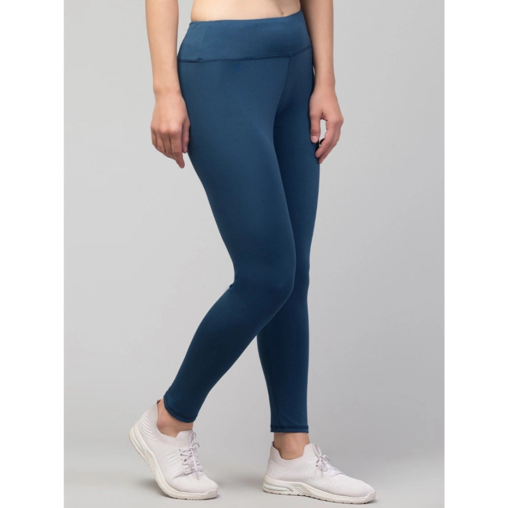 Women'S Polyester Solid Ankle Length High-Rise Tights (Teal)