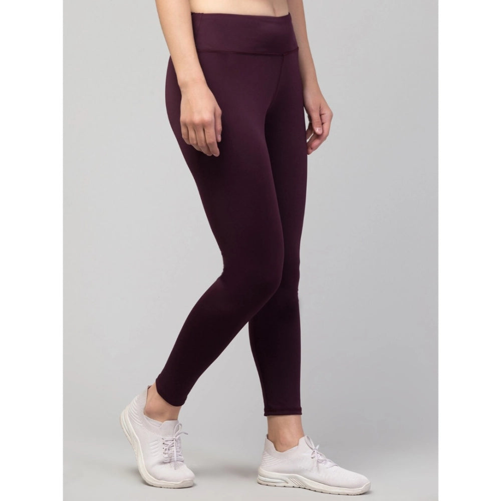 Women'S Polyester Solid Ankle Length High-Rise Tights (Purple)