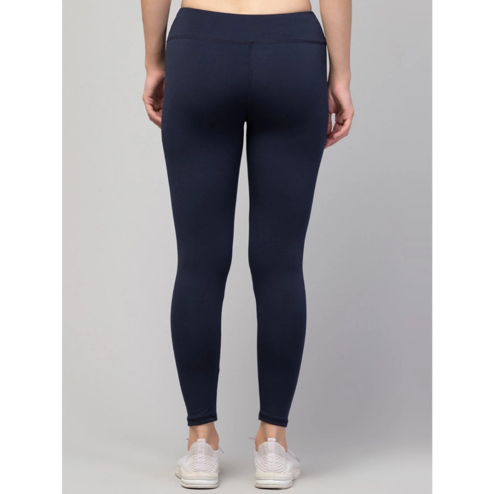 Women'S Polyester Solid Ankle Length High-Rise Tights (Navy)