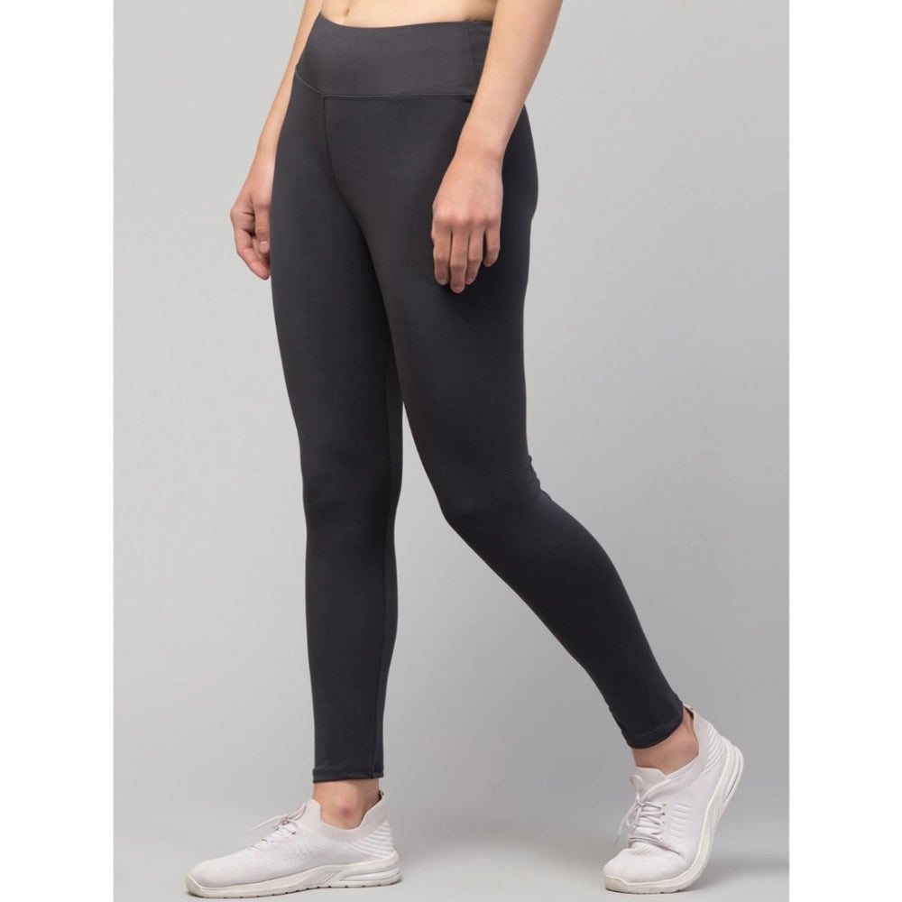 Women'S Polyester Solid Ankle Length High-Rise Tights (Grey)