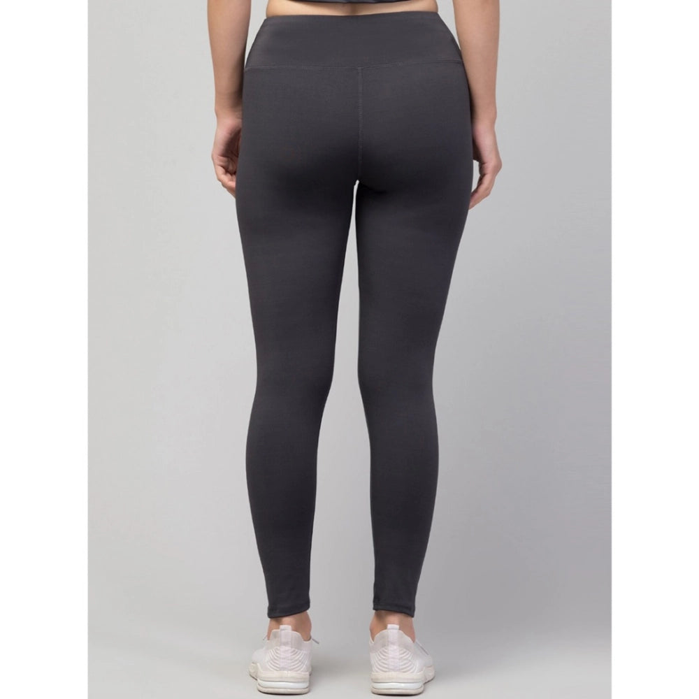 Women'S Polyester Solid Ankle Length High-Rise Tights (Grey)