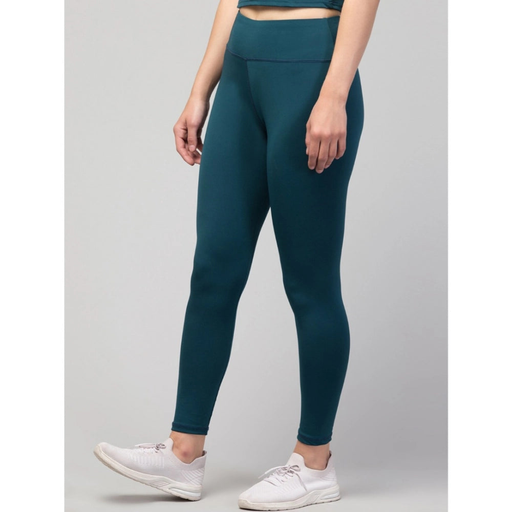 Women'S Polyester Solid Ankle Length High-Rise Tights (Green)