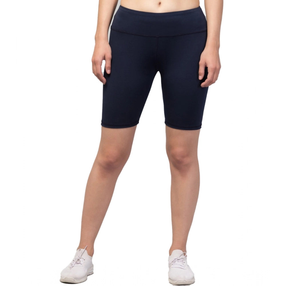 Women'S Polyester Solid Above Knee High-Rise Shorts (Navy)