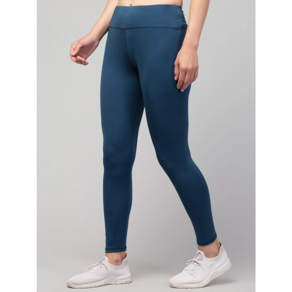 Women'S Polyester Solid Ankle Length High-Rise Tights (Teal)