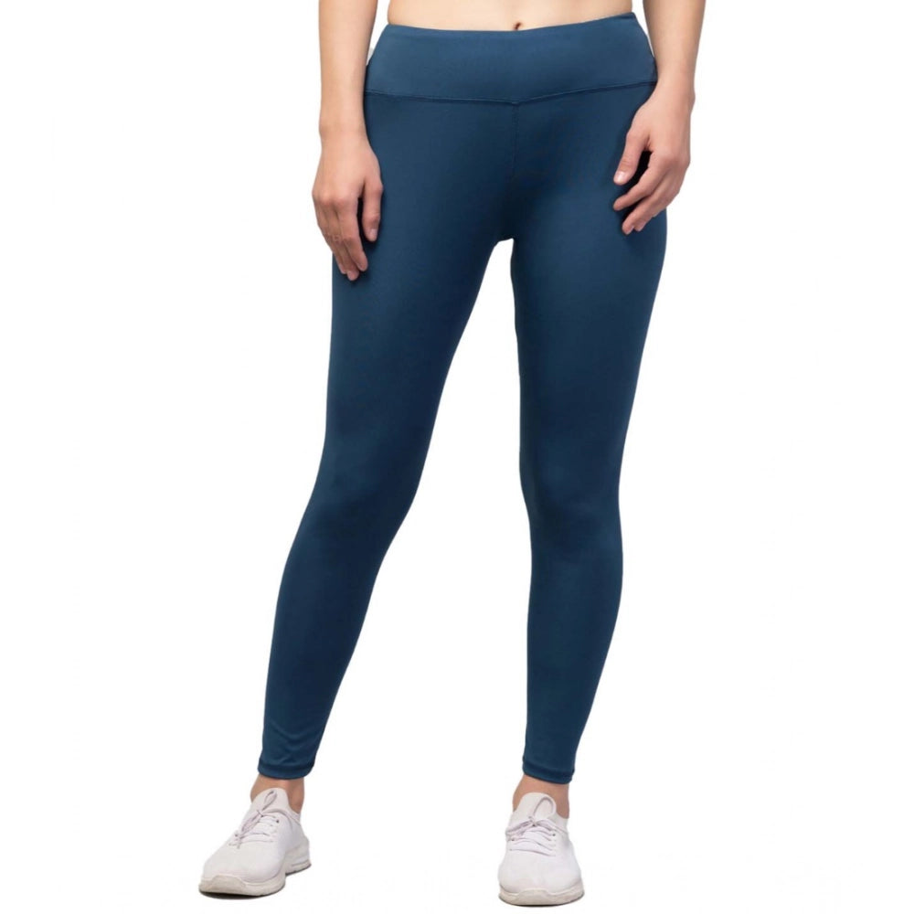 Women'S Polyester Solid Ankle Length High-Rise Tights (Teal)