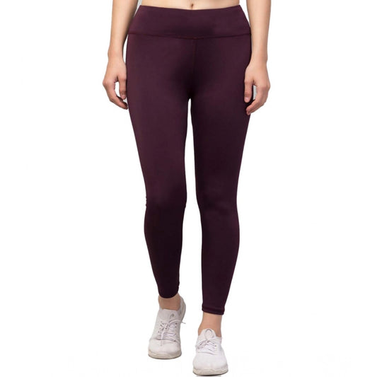 Women'S Polyester Solid Ankle Length High-Rise Tights (Purple)