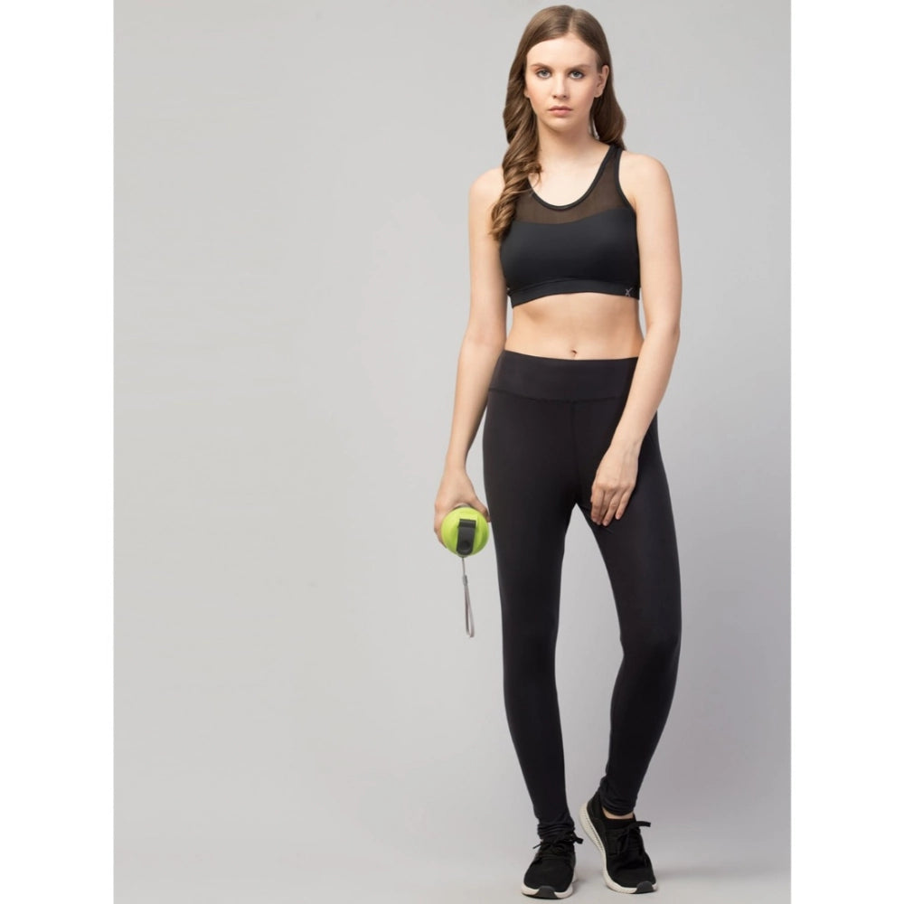 Women'S Polyester Solid Ankle Length High-Rise Tights (Black)