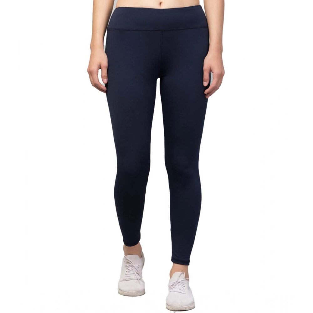 Women'S Polyester Solid Ankle Length High-Rise Tights (Navy)