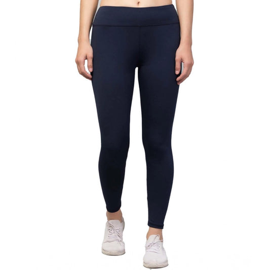 Women'S Polyester Solid Ankle Length High-Rise Tights (Navy)