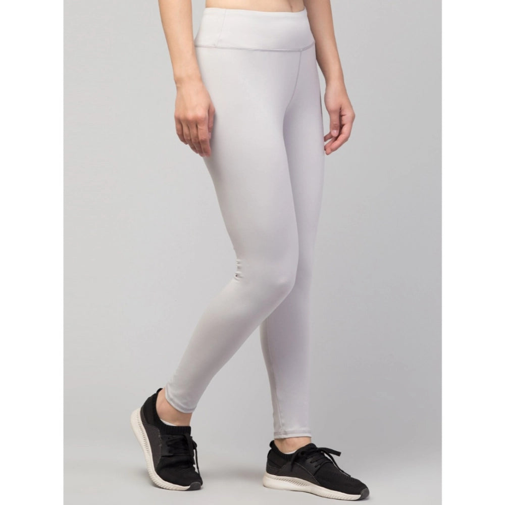 Women'S Polyester Solid Ankle Length High-Rise Tights (Light G