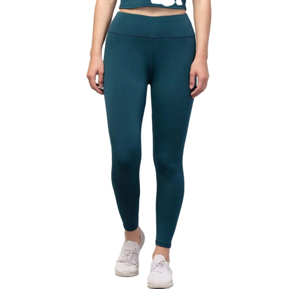 Women'S Polyester Solid Ankle Length High-Rise Tights (Green)