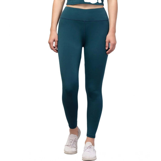 Women'S Polyester Solid Ankle Length High-Rise Tights (Green)