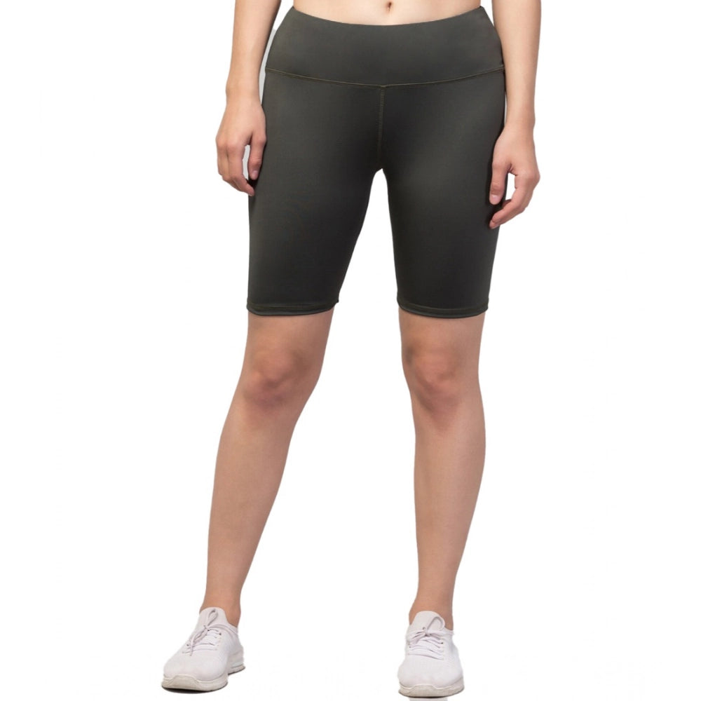 Women'S Polyester Solid Above Knee High-Rise Shorts (Green)
